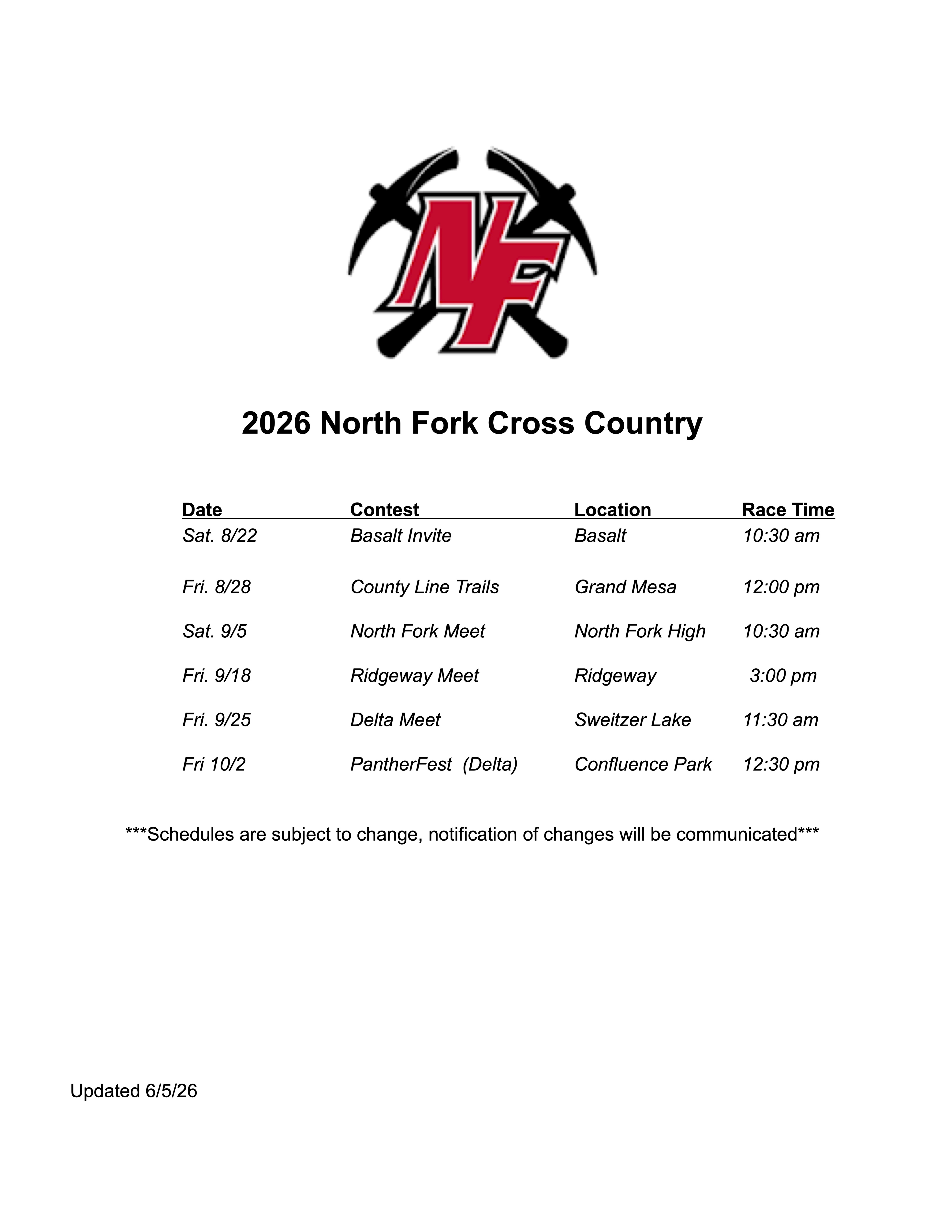 XC Schedule